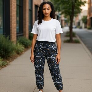 J Crew Turner Pant‎ Size 6 B0839 Hidden Floral Blue Geometric Print Jogger Pant